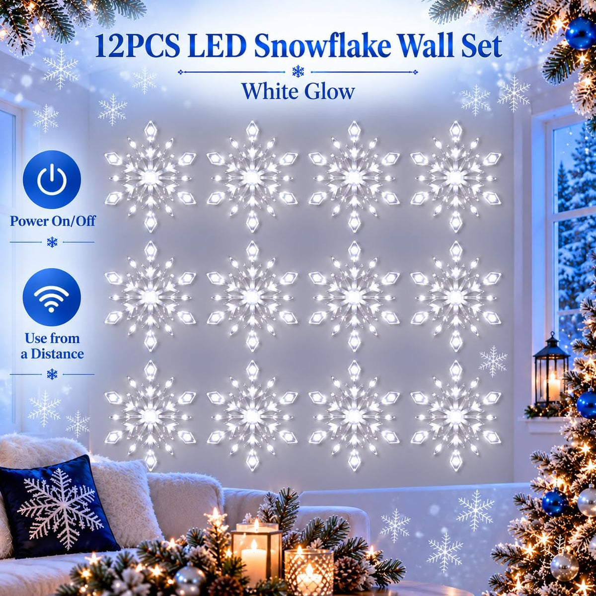 SnoGlow LED Snowflake Wall Set (12 pcs)