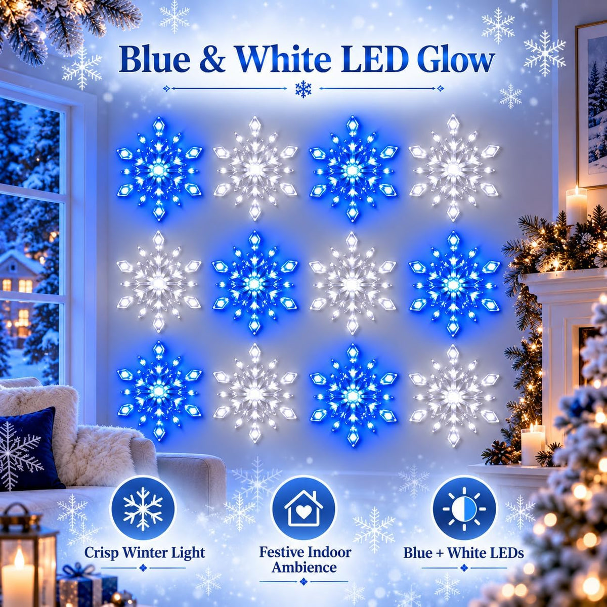 SnoGlow LED Snowflake Wall Set (12 pcs)