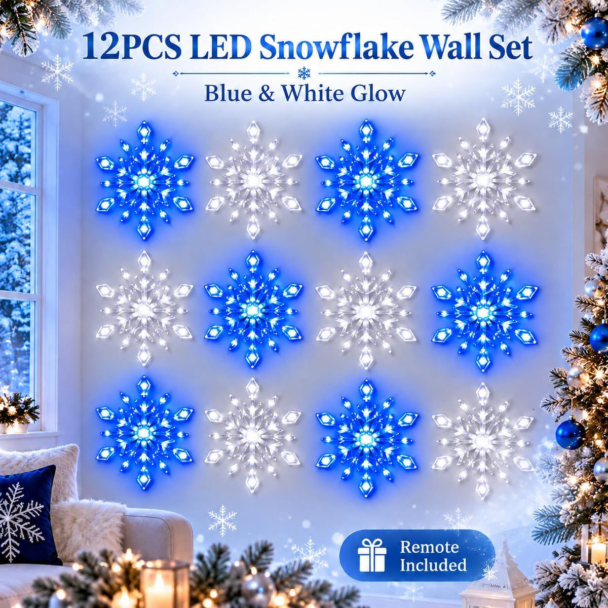 SnoGlow LED Snowflake Wall Set (12 pcs)